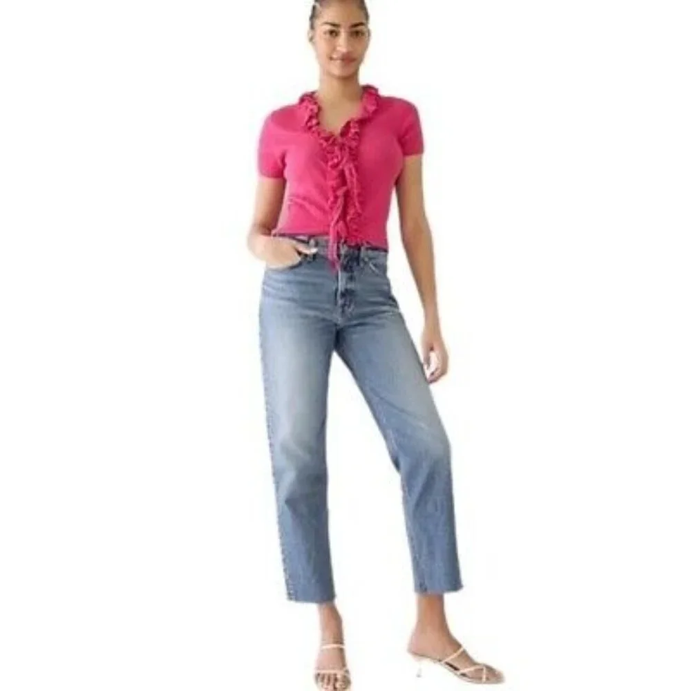 J Crew 90s Classic Straight Fit Jean Women 29 Downtown Medium Wash Ankle raw hem